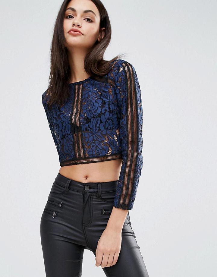Goldie Elemental Floral Lace Top - Navy