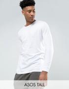 Asos Tall Longline Long Sleeve T-shirt With Crew Neck - White