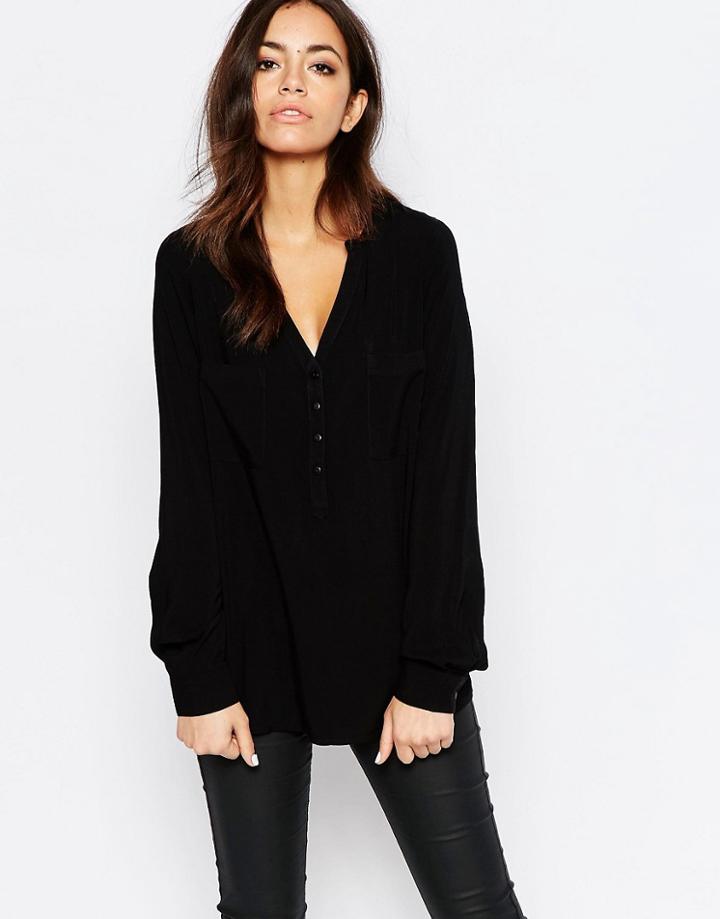 J.d.y Button Front Blouse - Black