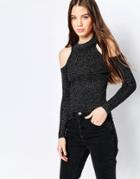 Qed London Knitted Cold Shoulder Glitter Top