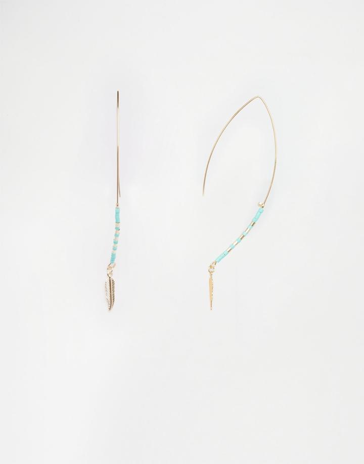 Asos Mini Leaf Through Earrings - Turquoise