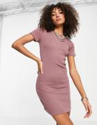 Vila Ribbed Jersey Dress In Mauve-pink