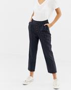New Look Tapered Pants With Button Front In Pinstripe - Navy
