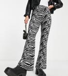 New Look Petite Marble Print Flare Pants In Black