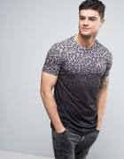 Devote T-shirt In Gray Fade With Leopard Print - Gray
