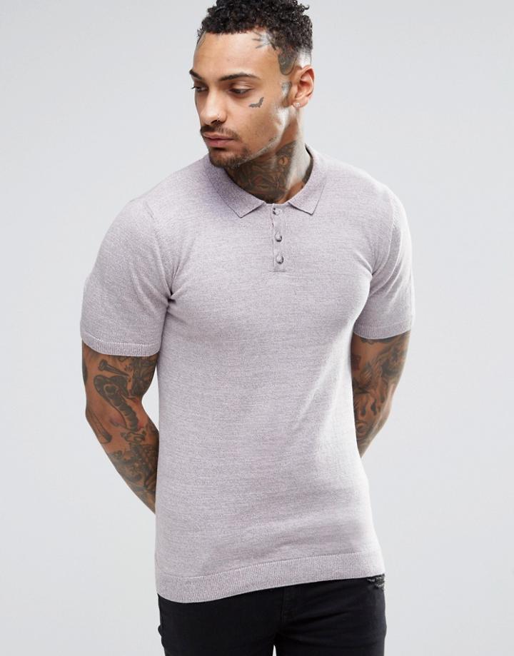 Asos Muscle Fit Knitted Polo In Pink Twist - Pink