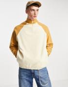 Asos Design Oversized Polar Fleece Half Zip Sweatshirt With Contrast Sleeves-neutral