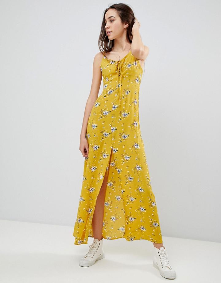Brave Soul Poppy Maxi Dress With Tie Detail - Yellow