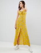 Brave Soul Poppy Maxi Dress With Tie Detail - Yellow