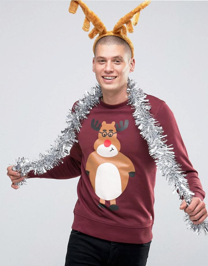 Jack & Jones Holidays Sweatshirt With Print - Red