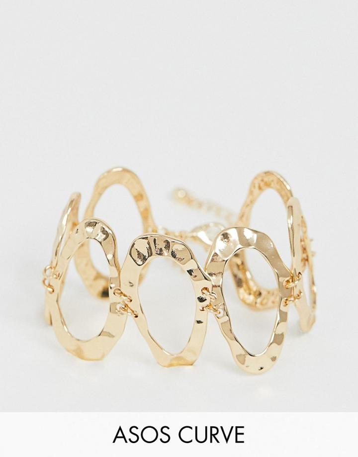 Asos Design Curve Bracelet With Hammered Open Shapes In Gold - Gold