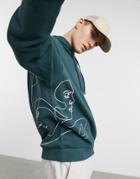 Asos Design Oversized Hoodie In Green With Abstract Line Drawing Print