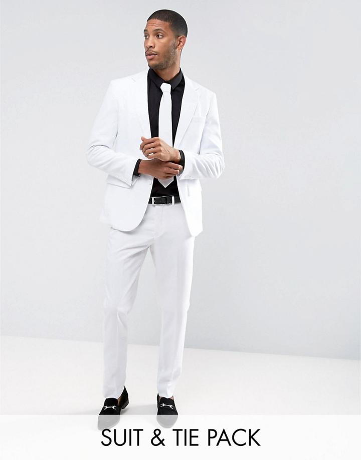 Opposuits Prom Slim Suit + Tie In White - White