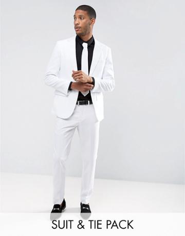 Opposuits Prom Slim Suit + Tie In White - White