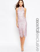 Asos Tall Premium Lace Halter Midi Dress - Blush