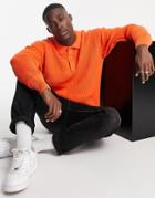 Topman Oversize Long Sleeve Knitted Polo In Orange
