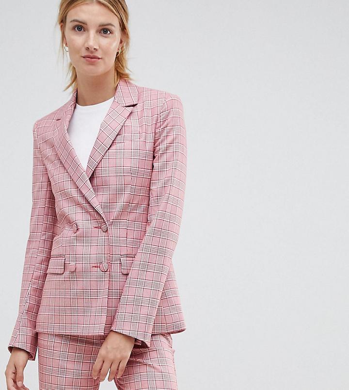 Asos Design Tall Tailored Double Breasted Blazer In Red Check - Multi