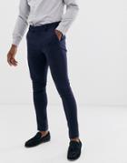 Asos Design Wedding Super Skinny Suit Pants In Navy Herringbone - Navy