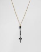 Asos Cross Necklace In Black And Gold - Black