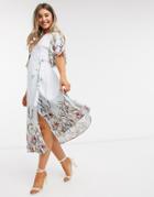 Liquorish Wrap Midi Dress In Blue Floral Print