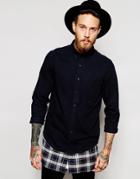 Asos Longline Shirt With Blackcheck Hem And Long Sleeves - Black