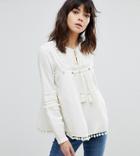 River Island Pom Pom Balloon Sleeve Detail Top - Cream