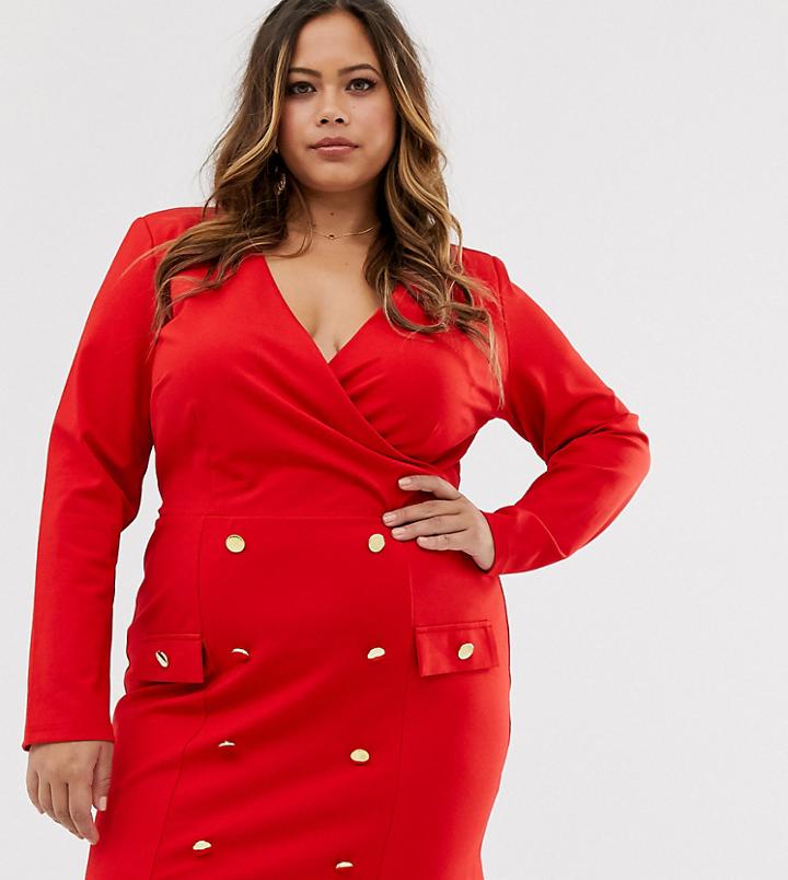 Unique21 Hero Shift Dress With Gold Buttons-red