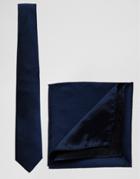 Asos Wedding Tie And Pocket Square Pack In Silk In Navy - Navy