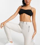 Topshop Petite Faux Leather Pant With Zips In Ecru-neutral