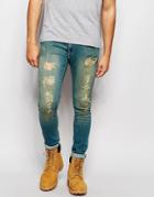 Asos Extreme Super Skinny Jeans With Extreme Open Rips - Dirty Blue