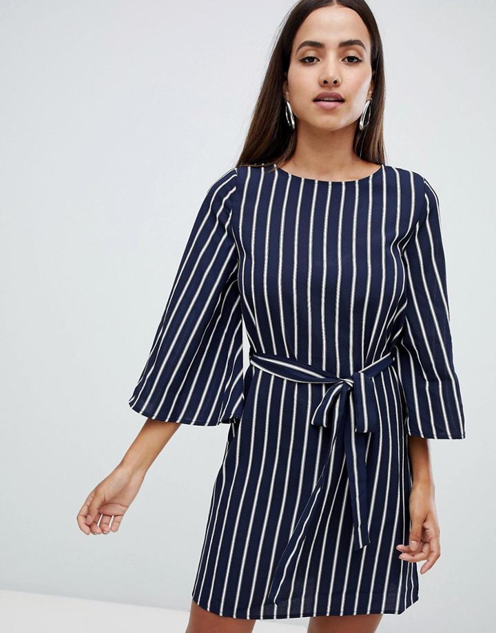 Ax Paris Striped Belted Shirt Dress - Navy