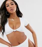 South Beach Exclusive Eco Mix And Match Cap Sleeve Crop Bikini Top In White - White