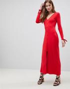 Asos Maxi Tea Dress With Self Covered Buttons - Red