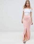 Asos Design Maxi Skirt With Button Front And Split Detail - Pink