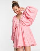 In The Style X Lorna Luxe Extreme Sleeve Plunge Mini Dress In Pink