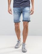 Replay Denim Short Slim Fit Light Rip And Repair Raw Hem - Blue