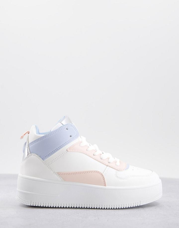 Qupid Chunky Hitop Sneakers In White And Pastel Mix-multi