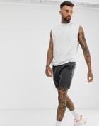 Asos Design Recycled Relaxed Tank With Dropped Armhole And Side Split In White Marl - Gray