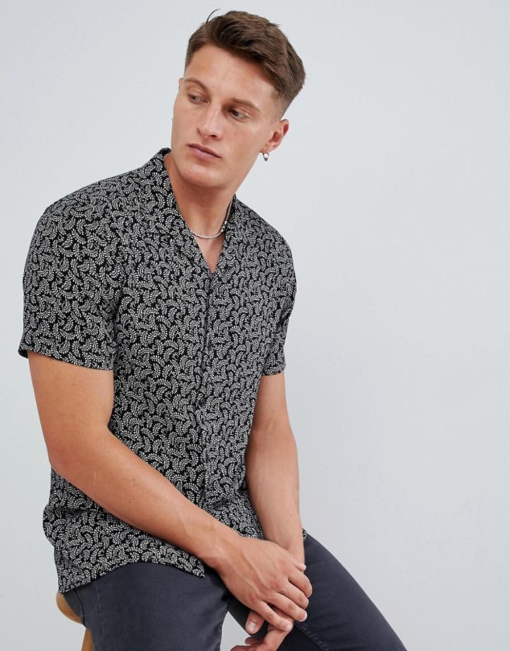 Asos Design Regular Fit Paisley Printed Shirt In Black - Black