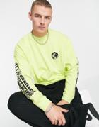 Asos Design Oversized Long Sleeve T-shirt In Lime Green With Sleeve And Back Print