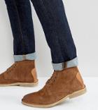 Asos Wide Fit Desert Boots In Tan Suede With Leather Detail