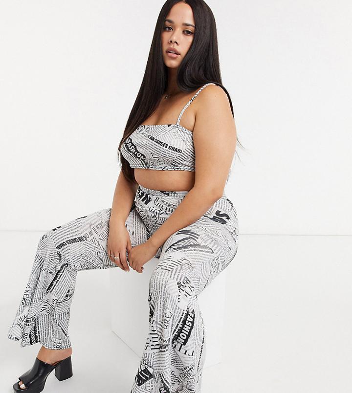 Rokoko Flared Pants In Newspaper Print-multi