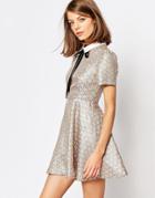 Sister Jane Camine Swing Dress With Tie Up In Tile Print - Nude
