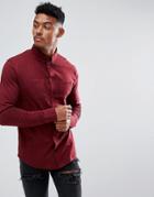 Boohooman Muscle Fit Jersey Shirt With Double Pockets In Burgundy - Red