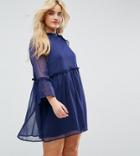 Influence Plus Smock Dress With Flare Sleeve - Navy