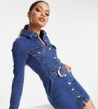 Parisian Petite Belted Western Dress In Mid Blue-blues