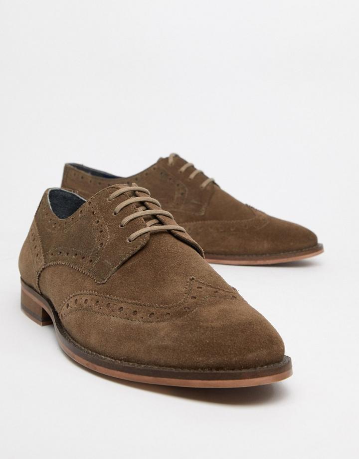 Walk London Tribute Brogues In Cognac Suede - Brown