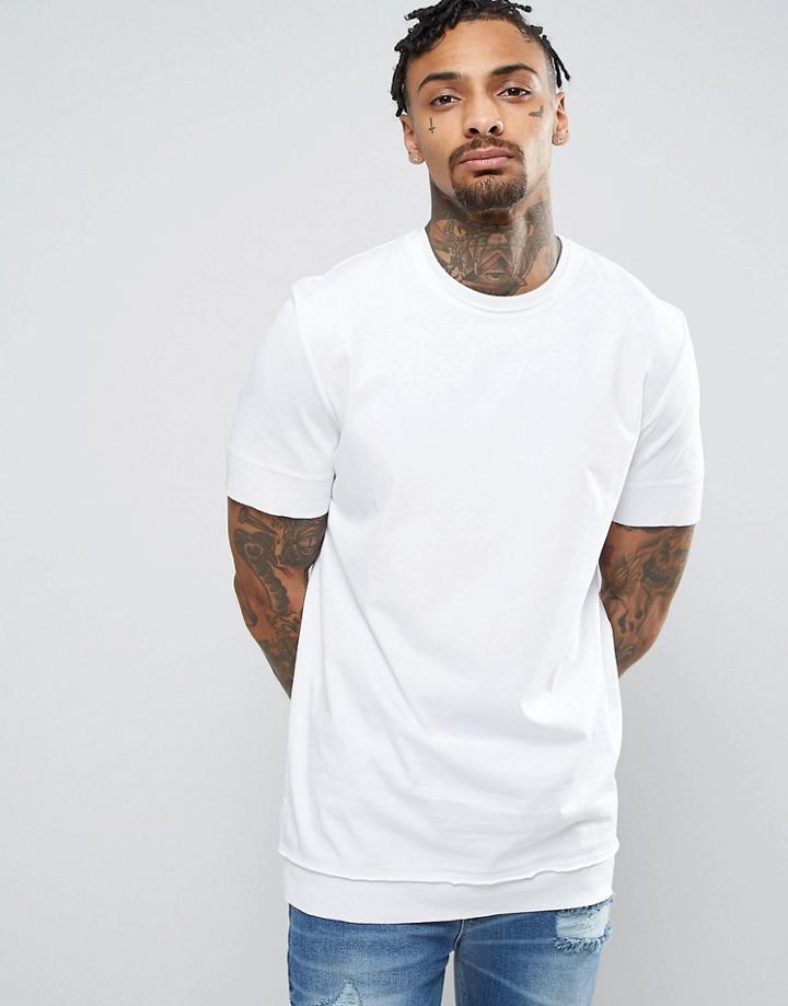Asos Longline T-shirt With Layered Hem And Raw Edges - White