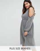 Alice & You Ruffle Cold Shoulder Tea Dress In Gingham - Black