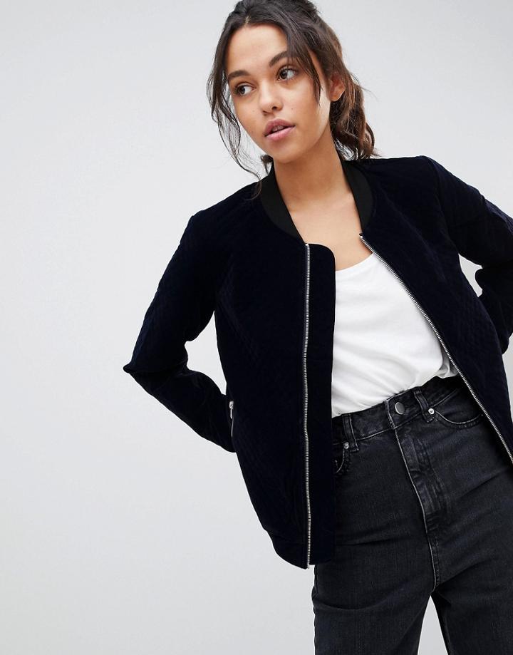Y.a.s Ines Velvet Bomber Jacket - Navy